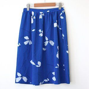 Vintage Albert Nipon Vertical Striped Blue Skirt With White Florals Size 10